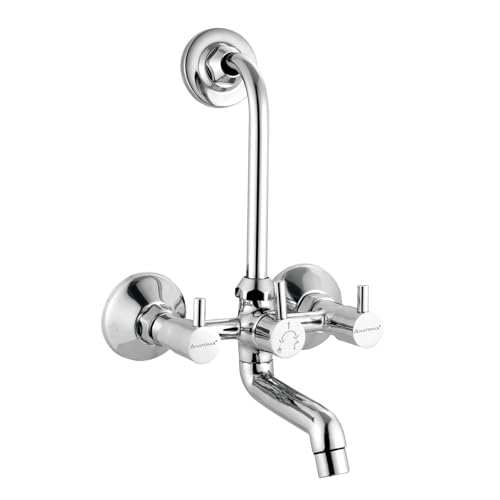 Image of ANATOMIX Oreo Brass Wall Mixer for Bathroom with Stainless Steel 125mm Long L-Bend Provision for Overhead Shower, Chrome Finish (Bath Mixer System)