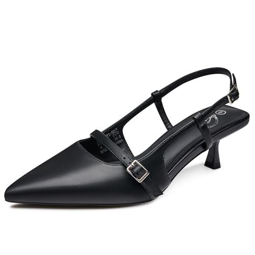 Trary Slingback Kitten Heels for Women,Pointed Toe Closed Toe Pumps,Sexy Black Shoes Women for Wedding,Size 8.5