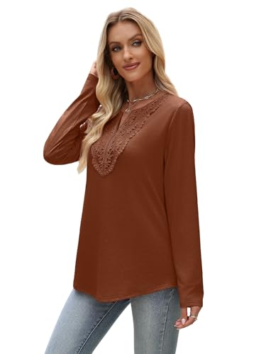 Image of XIEERDUO Boho Tops for Women Blouses Dressy Casual V Neck Long Sleeve Shirts Fall Outfits Trendy Vacation Clothes