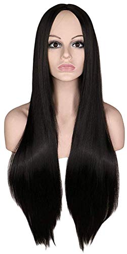 Perruque 80 cm longue ligne droite naturelle entièrement perruque de cheveux pour femmes, perruques de cheveux synthétiques, la couleur comme image Cover