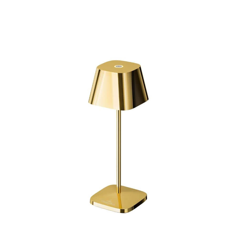 Villeroy & Boch Neapel Micro Rechargeable Table Lamp Glossy Finished | 2 warm white light colours | Stepless touch dimmer | IP65 (water-resistant) | Aluminium Build | 6.5 x 20 cm (Gold)