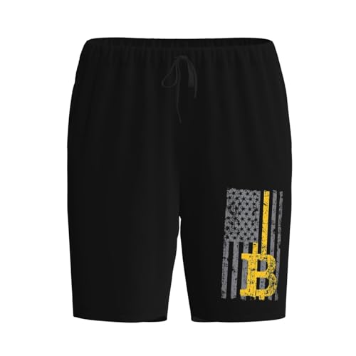 Bitcoin American USA Flag Pajama Shorts for Men, Men's Pajama Bottoms, Sleepwear for Summer2