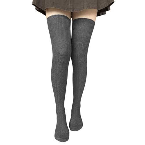 Bestjybt Women Thigh High Socks Cotton Cable Knit Over the