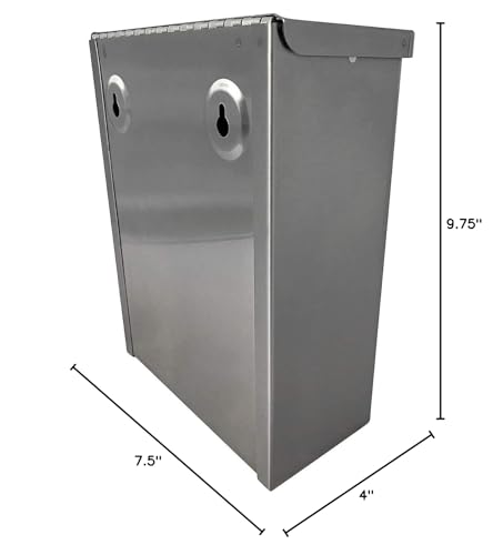 Image of S.A.C. Sanitary Napkin Receptacle, Surface Mount, Steel, Measures: 7 inch w x 9 3 /4 inch H x 4 inch D (Stainless Steel)