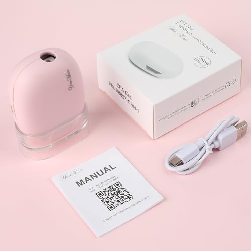 YourMate UVC Rechargerable Toothbrush Sanitizer Case Travel Toothbrush Covers Case with Holder for Houshold and Traving or Business Trip Pink