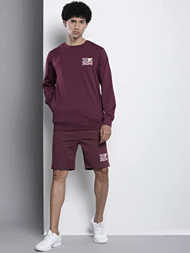 Image of The Indian Garage Co Men Regular Fit Placement Embroidery Crew Neck Sweatshirt & Shorts Tracksuits