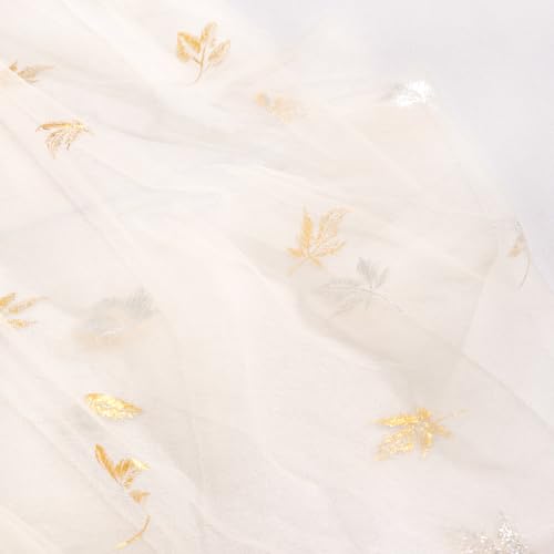 Image of Fall Maple Leaf Table Runner Beige Sheer Gauze Foil Table Runner, 6PC