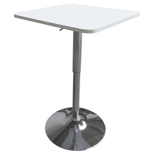Happy Garden Table de Bar carrée Blanche et Chrome Luke. Table de Bar réglable en Hauteur. Table Haute Blanche avec Pied chromé.