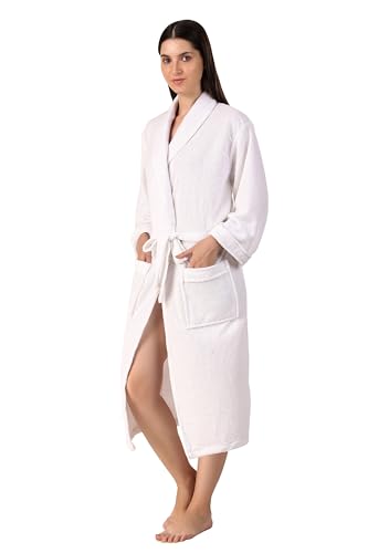 Image of Men's Bath Robe | Full Sleeve Cotton Comfortable and Durable Bathrobe - Suitable for Birthday /Anniversary /Diwali /Couple /wedding Gift | White