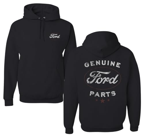 Wild Bobby Vintage Distressed Genuine Ford Parts Cars and Trucks Front and Back Unisex Graphic Hoodie Sweatshirt Black Small