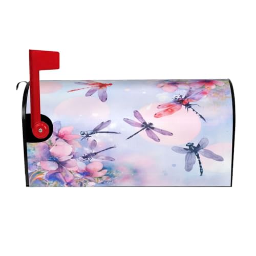 Image of Spring Flowers Dragonfly Mailbox Cover Magnetic Waterproof Mailbox Wraps Post Letter Box Decor 21x18 in