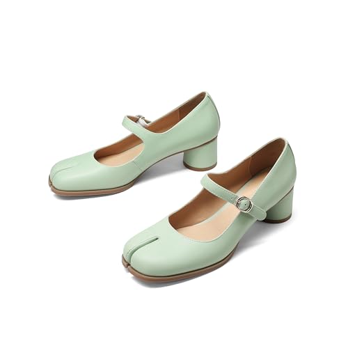 Image of Women Chunky Block High Heels Mary Janes Shoes Split Toe Tabi Shoes Ankle Strap Dress Pumps Shoes