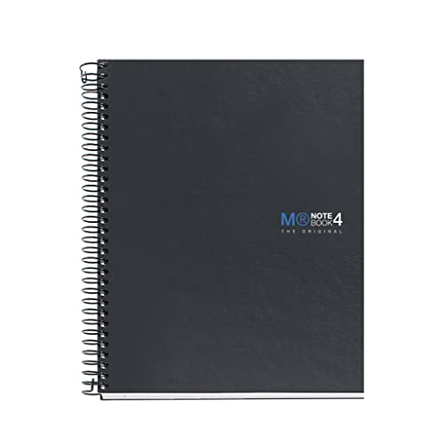 Miquelrius - Cuaderno A5, Libreta lisa en blanco, Notebook The Original, 4 franjas de colores, 160 hojas de papel opaco de 70 g/m², 2 taladros para archivar, Cubierta de cartón compacto, Grafito
