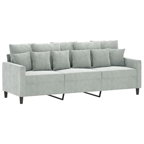 KATERYY 3-Sitzer-Sofa mit Hocker Hellgrau 180 cm Samt Möbel Wohnzimmer – Bild 6