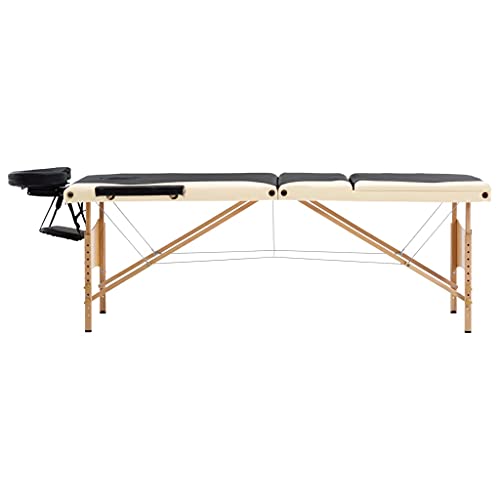 LNJXTVCQ Camilla de masaje plegable de 3 zonas con estructura de madera, portátil con reposacabezas ajustable, altura de trabajo 59-81 cm, para masaje, fisioterapia y bienestar
