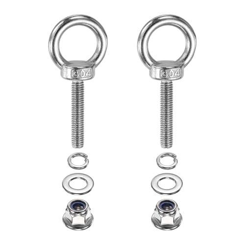 Image of PATIKIL M6 x 30mm Shoulder Eye Bolt, 2 Pcs 304 Stainless Steel Lifting Ring Threaded Eye Bolt with Flange Lock Nuts Spring and Flat Washers for Hanging Tie Down Straps Outdoor Indoor