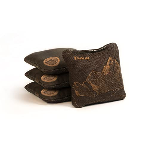 Elakai Cornhole Bags All Weather Dual Sided Slick and Stick Travel Size and Weight Set of 4 Brown Umber 4 in x 4 in