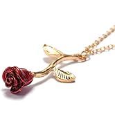 VIEN Red Rose Shape Long Chain Pendant Necklace for Women Simple Beautiful Jewelry Gold-plated Al...