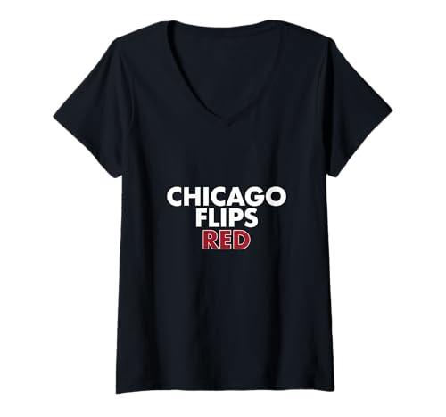 Womens Chicago Flips Red Tee - Chicago Flips Red Design V-Neck T-Shirt