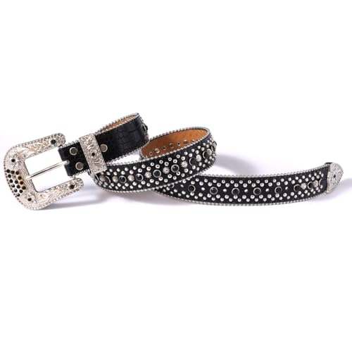 Women Rhinestones Belt For Jeans Dress Men Western Cowgirl Studded Faux Leather Belt Costume Accessories3
