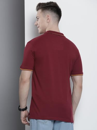 Image of The Indian Garage Co Men Slim Fit Solid Polo Neck Half Sleeves Tshirt