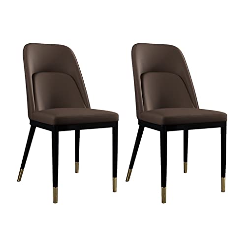 SJIALEN Kitchen Chairs Set of 2, Carbon Steel Frame Living Room Accent Chairs Faux Matte PU Leather Upholstered Back Dining Chairs Kitchen Chair (Color : Brown)
