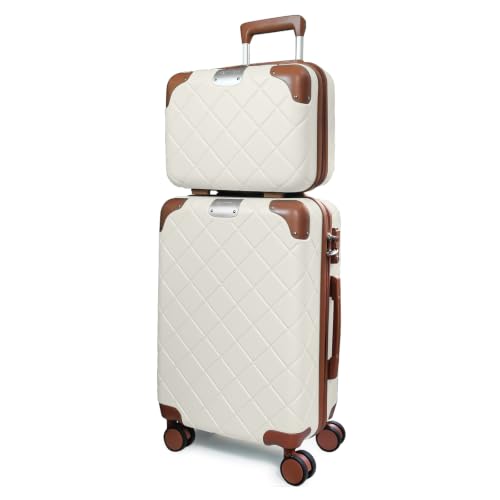 Image of Lightweight Carry on Luggage 22x14x9 Airline Approved Suitcases with Wheels YKK Zipper TSA Lock, 2 Piece Luggage Set for Weekend Getaways & Travel Business (14 /20 Beige)