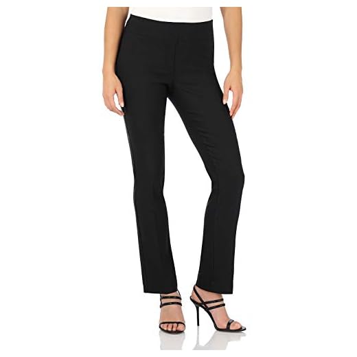 Rekucci Womens Ease Into Comfort Straight Leg Pants with Tummy Control (Black, 6)