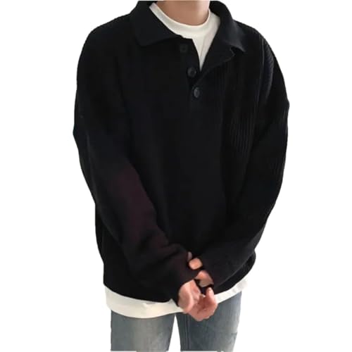 Men Retro Solid Color Knitted Loose Couple Lapel Sweater
