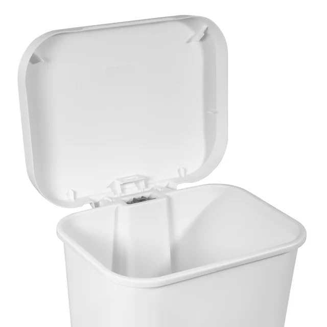 11.9 Gallon / 45 Liter StepOn Plastic Trash Can, Plastic Wastebasket Garbage Bin for Kitchen,Home, Bedroom, Bathroom,Office & Slim Space-Saving, White