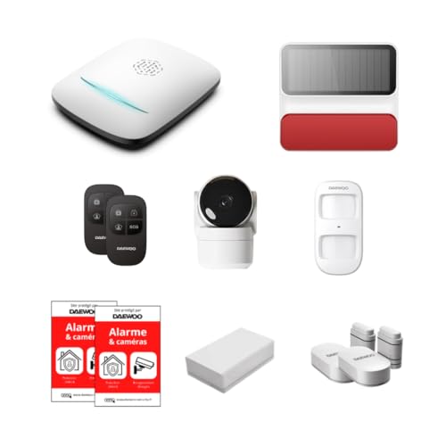 Daewoo Security   Alarmas para el hogar con Wi Fi y gsm: Sistema de Seguridad inalámbrico con cámara HD, Sirena Solar para Exteriores, detectores ZigBee y amigable con los Animales, sin suscripción