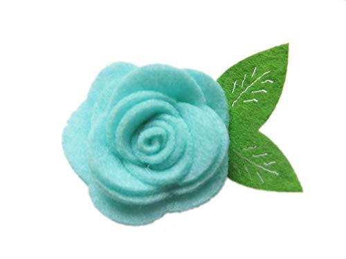 Image of YYCRAFT 20 Pcs 2 inch Felt Rosette with Leaf,Felt Rose Flowers Applique for DIY Headband Hair Accessory Craft(Mint)