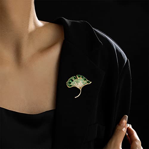 Broche feuille de ginkgo vert bijou émaillé haute finition