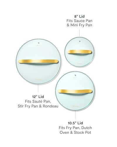 Image of Caraway Iconics Glass Lids Set for Pots and Pans - Made With Tempered Glass - Sized to Fit Caraway Ceramic-Coated & Stainless Steel Cookware - Includes 3 Sizes - 8 inch, 10.5 inch, & 11.8 inch