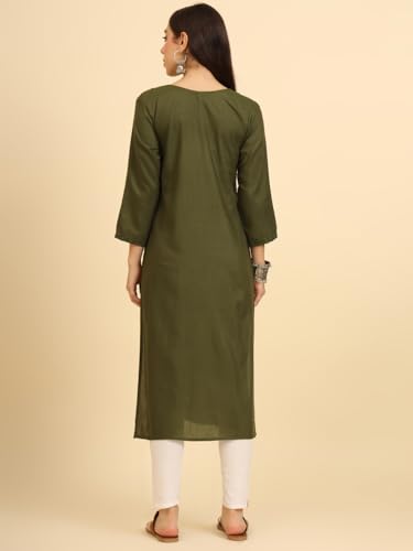 Image of Women's Chikankari-Lucknowi Embroidered Work | 3 /4 Sleeve | Knee Length | Round Neck | Cotton Fabric | Straight Kurta