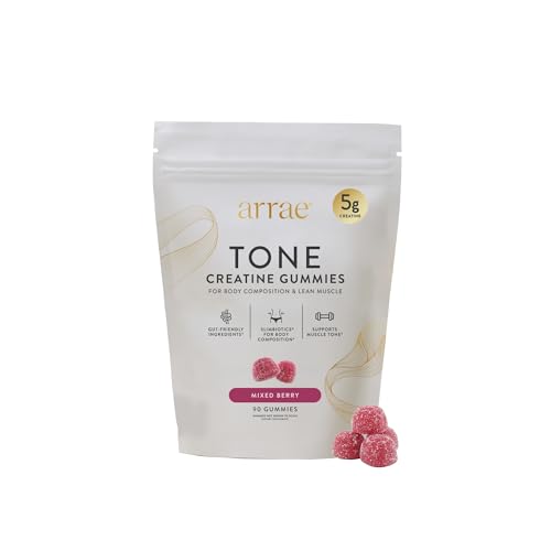Arrae Tone Gummies Creatine Monohydrate 5g for Women Support Lean Muscle Strength & Recovery Hormone-Friendly Muscle Toning Supplement Mixed Berry Flavor 90 Count