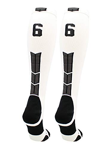 MadSportsStuff White Player ID Custom Number Over the Calf Socks for Softball Baseball Football Boys and Girls