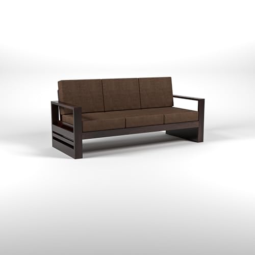 Image of Solid Sheesham Wood 3 Seater Sofa Set - with Pocket Storage Sofa | Elegant Living Room Furniture Wooden Sofa for Timeless Style (Design 5)