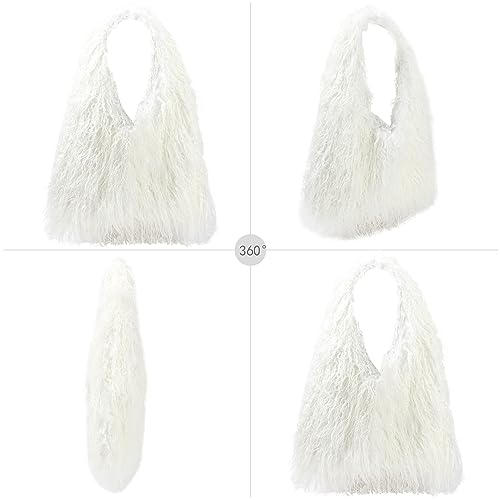 Image of Aisi Women Faux Fur Tote Bag Fluffy Plush Shoulder Bags Soft Casual Hobo Bag Big Capacity Shopping Bag