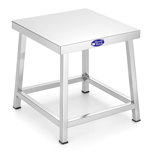 Image of Sharda Metals Stainless Steel Stool | Lightweight Sitting Square Shape Table Stools for Home, Kitchen, Office, Bathroom, Garden, Salon, Garage, & Multipurpose Stool | D-9.8 Inch x H -6.2 Inch
