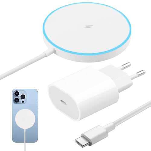Ya en manzanajugosa.com: Cargador Inalámbrico i-Phone 15W Magnético con Cable 1M, Cargador MgSafe y Adaptador USB-C 20W Compatible con iPhone 17/16/15/14/13/12/11/XS/X/8 y AirPods, Carga Rápida Magnetica i-Phone