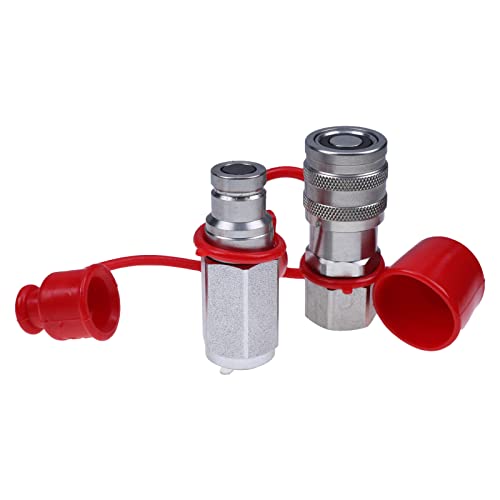 Image of JZGRDN Flat Face Hydraulic Quick Connect Coupler Set 3 /8 inch NPT Thread with Dust Caps 3 /8 inch