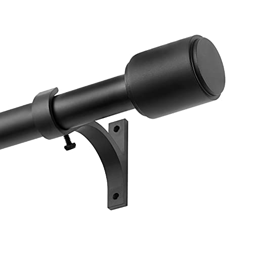 Kemmie 1" Window Treatment Curtain Rod with Cylindrical Cap Finials, Single Drapery Rod Adjustable Length 36-72", Matted Black