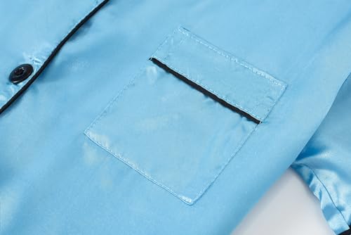 Satin Summer Pajamas for Big Girls Unisex Kids Silk Button Down Short Sleeve & Shorts PJS 3PCS Size 8-163