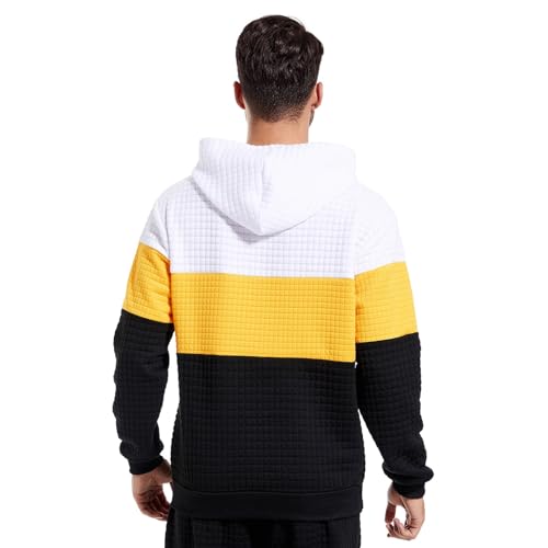 Ymosrh Men's Hooded Sweatshirts Casual Color Block Long Sleeve Drawstring Fashion Hoodie Pullover Sweatshirt, M-2XL2