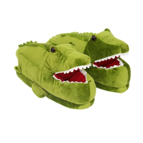 AKOOSY Pantuflas Cálidas Unisex de Felpa Estampado de Cocodrilo Talla Única 35-42 Diseño Divertido de Dinosaurio Suela Antideslizante para Uso Interior y Exterior Calzado de Invierno