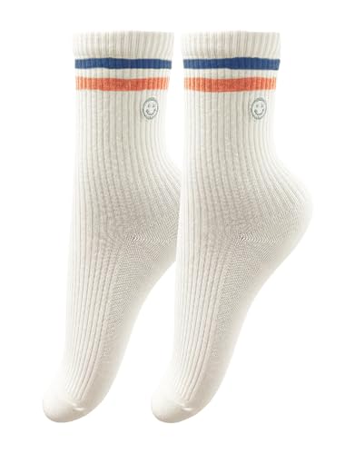 Image of Womens Solid Color Two Stripe Crew Socks Casual Athletic Smiling Face Ankle Socks for women Girls