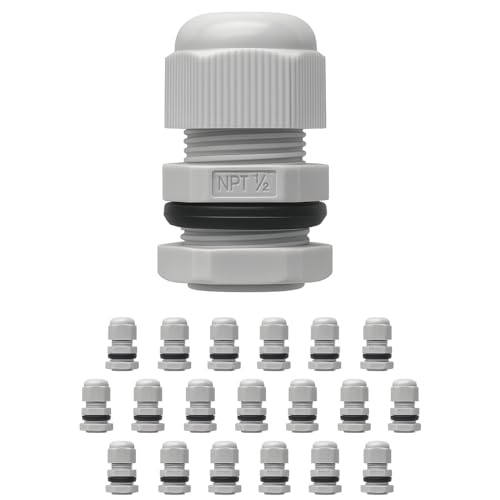 MGI SpeedWare Strain Relief Nylon Cord Grip Cable Glands, 20-Pack White (1/2" NPT)