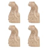 SOESFOUFU 4 Pezzi Piedi per Tavolo in Legno di Gomma Scolpito Decorazione a Rosa, Stabili e Antiscivolo, per Tavolini da Caffè e Divani in Stile Shabby Beige