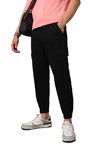 Image of Hubberholme Men's Regular Fit Cotton Trousers, Ankle Length Button Closure Elasticated Waist Cargo Joggers